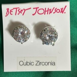 Betsey Johnson Crystal Solitaire Silver Tone Earrings